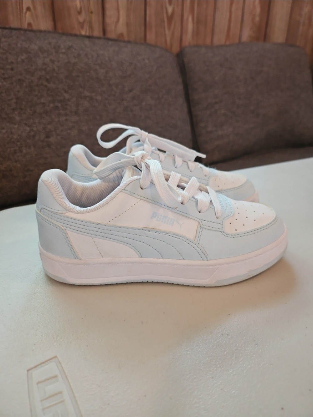 Puma Kids White and Light Blue Athletic Sneakers Girls Size 1